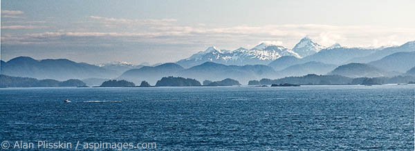 The coastline south of Glacier Bay was enjoying the first sunlight in days.