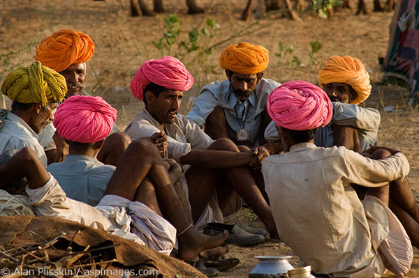These men appeared to be having a very serious discussion at the Pushkar Camel Festival.