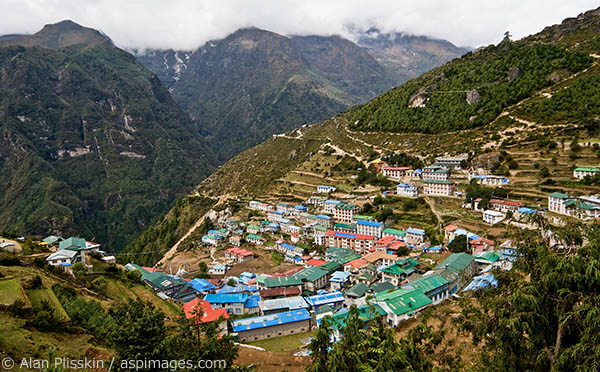 Perched at 10,000 feet, Namche Bazaar is an important center for local trade and for hikers to start acclimatizing for their climb towards Everest.