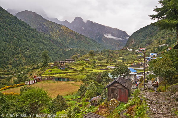 Shortly after leaving the town of Lukla you walk through this valley on the way to Mount Everest.