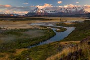 As the sun was rising the fog in the valley of the Rio Serrano was constantly changing.  The morning was peaceful and serene and the mountains of Cerro Paine Grande absorb the beautiful morning light.
