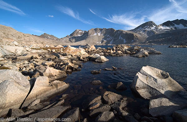 A High Sierra lake at 11,500 feet elevation in Evolution Basin along the John Muir Trail.