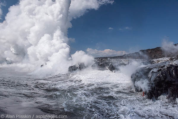 There was significantly more lava flowing into the ocean than I was able to photograph due to the lack of wind which caused the steam clouds to obscure the activity.