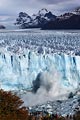 The Moreno Glacier in Argentina had walls that rose over 200 feet above the water.  While we were watching the glacier there were regular calfings occurring.