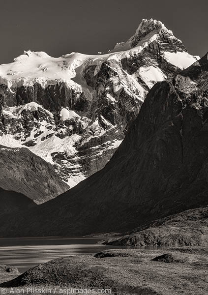 The layers of ridges in this central Torres del Paine area called out for a black and white image.