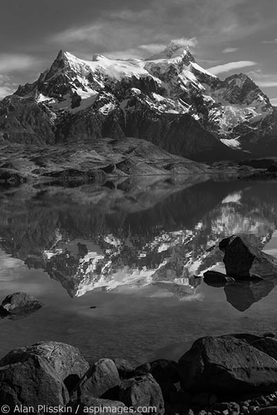 The reflections of the Cerro Paine Grande mountain group were clear on this wind free and cloud free day.